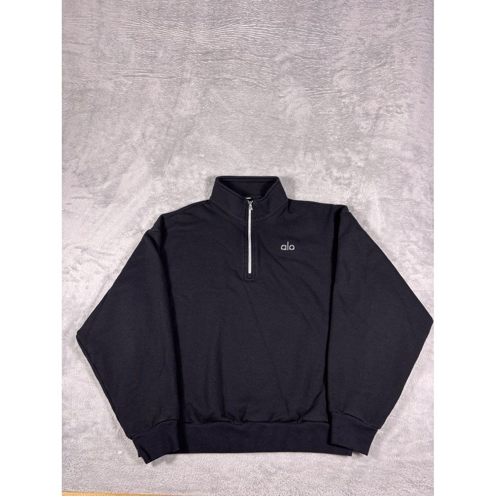 Alo 1/4 Zip Pullover Sweatshirt Fleece Mock Neck Black Cropped Sweater Sz XS